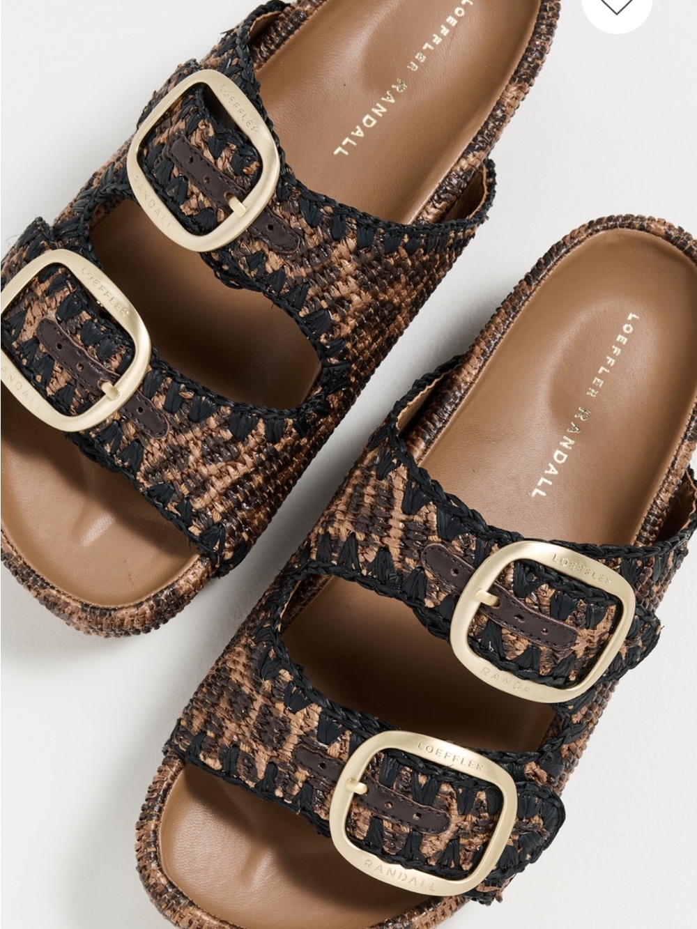 Loeffler Randall Braided Double Buckle Slide Sandals - Brown/Black